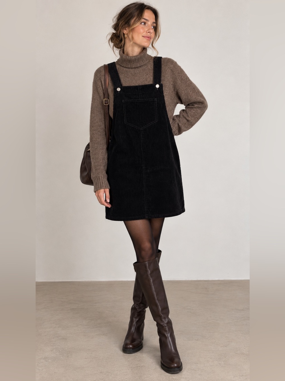 Simons Black Corduroy Overall Dress Women's Pinafore sz medium